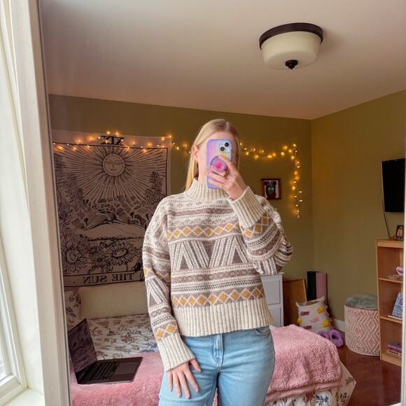 NWOT✨ Marled Wool-Blend Rustic Print Mock Neck Sweater 🤎 - Picture 6 of 6